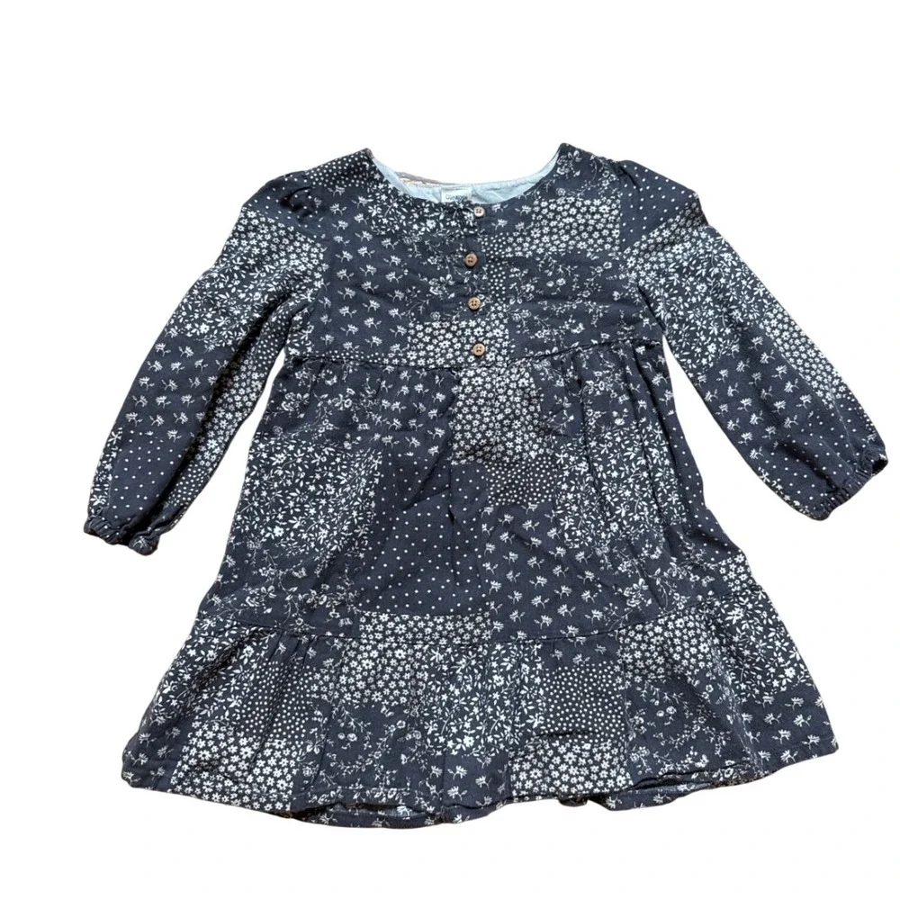 OshKosh‎ B'gosh Patchwork Dress Toddler Blue Excellent Floral Polka Dot SIZE 2T